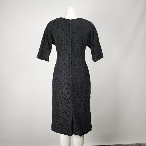Vintage Wendy Lane Black Lace Long Sleeve Sheath Dress Size M - Picture 7 of 12